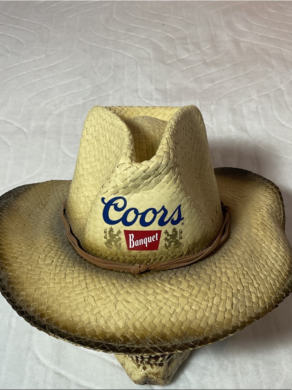 Coors Banquet Straw Cowboy Hat - Natural with Blue & Red Logo